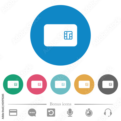 Chip card flat round icons