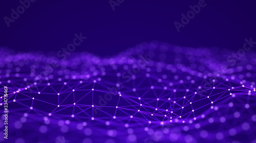 Technology abstract background. Big data visualization. Futuristic dynamic wave on blue background. 3D rendering.