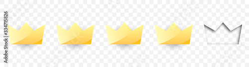 Four golden crowns with shadow for review of product rating on a transparent background, for web sites and mobile applications. Vector illustration EPS10
