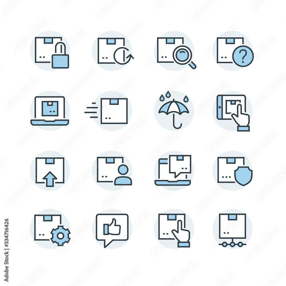 Postal delivery line icon set Postal delivery line icon set