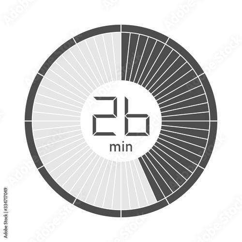 The 26 minutes stopwatch icon, digital timer. Vector illustration.