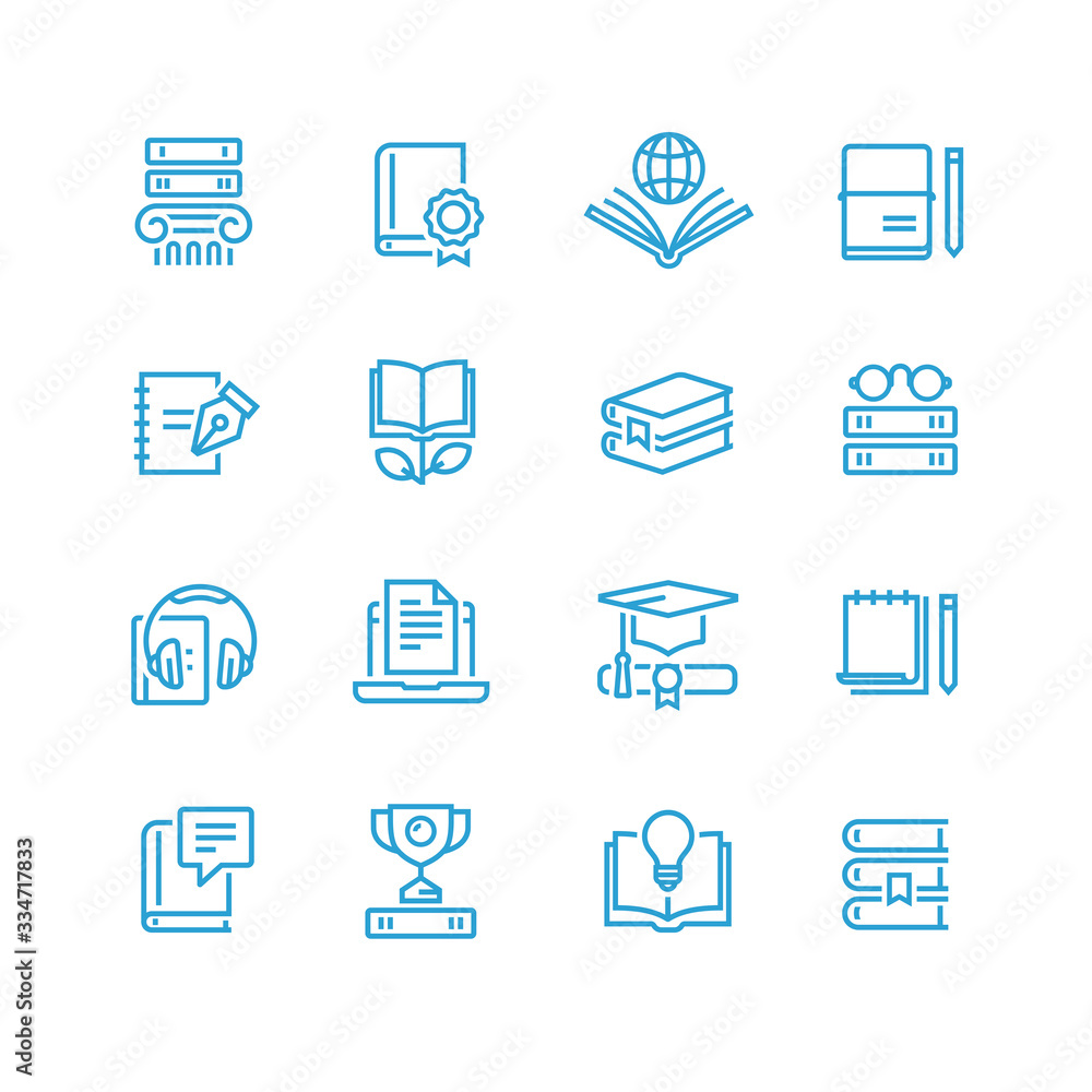 Book icon set in thin line style Book icon set in thin line style