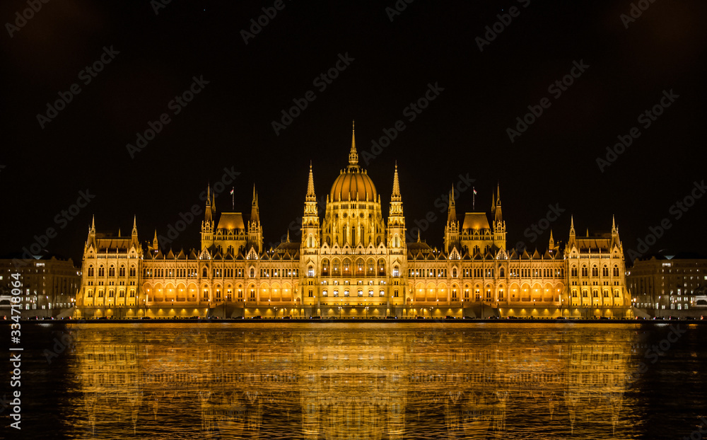 The building of the Hungarian Parliament at night. Budapest.