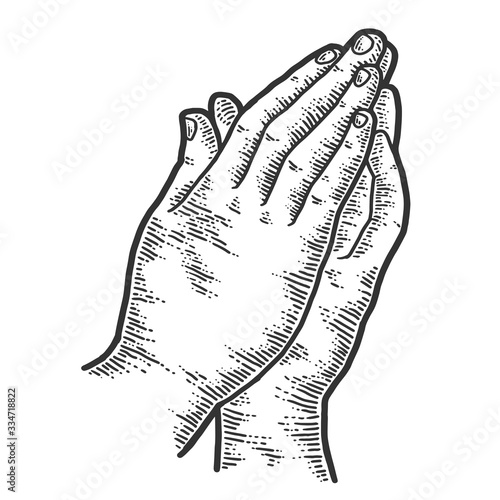 Palms of God Praying. Sketch scratch board imitation. Engraving vector