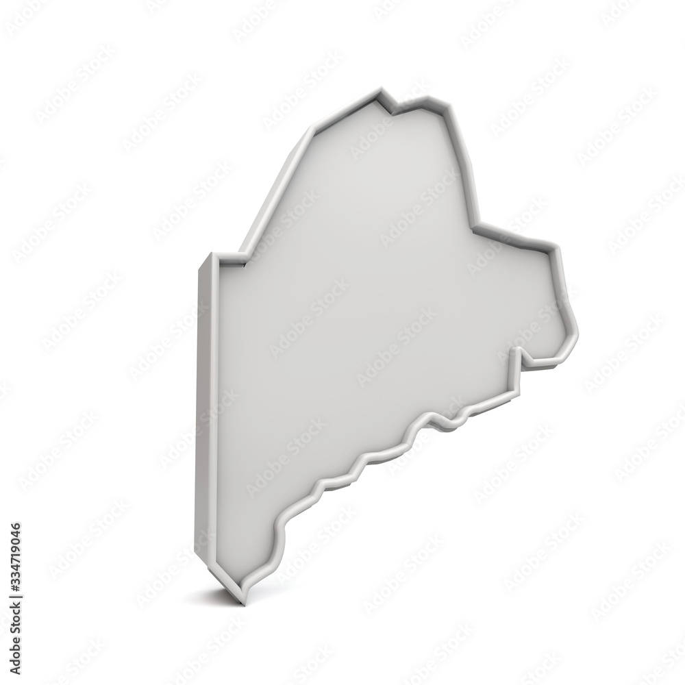 American state of Maine, simple 3D map in white grey. 3D Rendering American state of Maine, simple 3D map in white grey. 3D Rendering