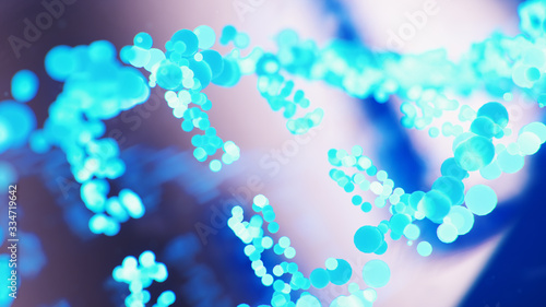 3D Illustration DNA molecule, its structure. Concept human genome. DNA molecule with modified genes. Conceptual illustration of a dna molecule inside a glass test tube with liquid. Medical equipment.