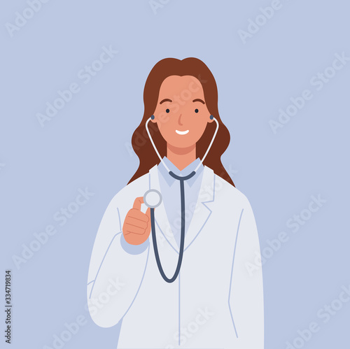Female doctor in white medical coats with a stethoscope. Vector illustration in a flat style