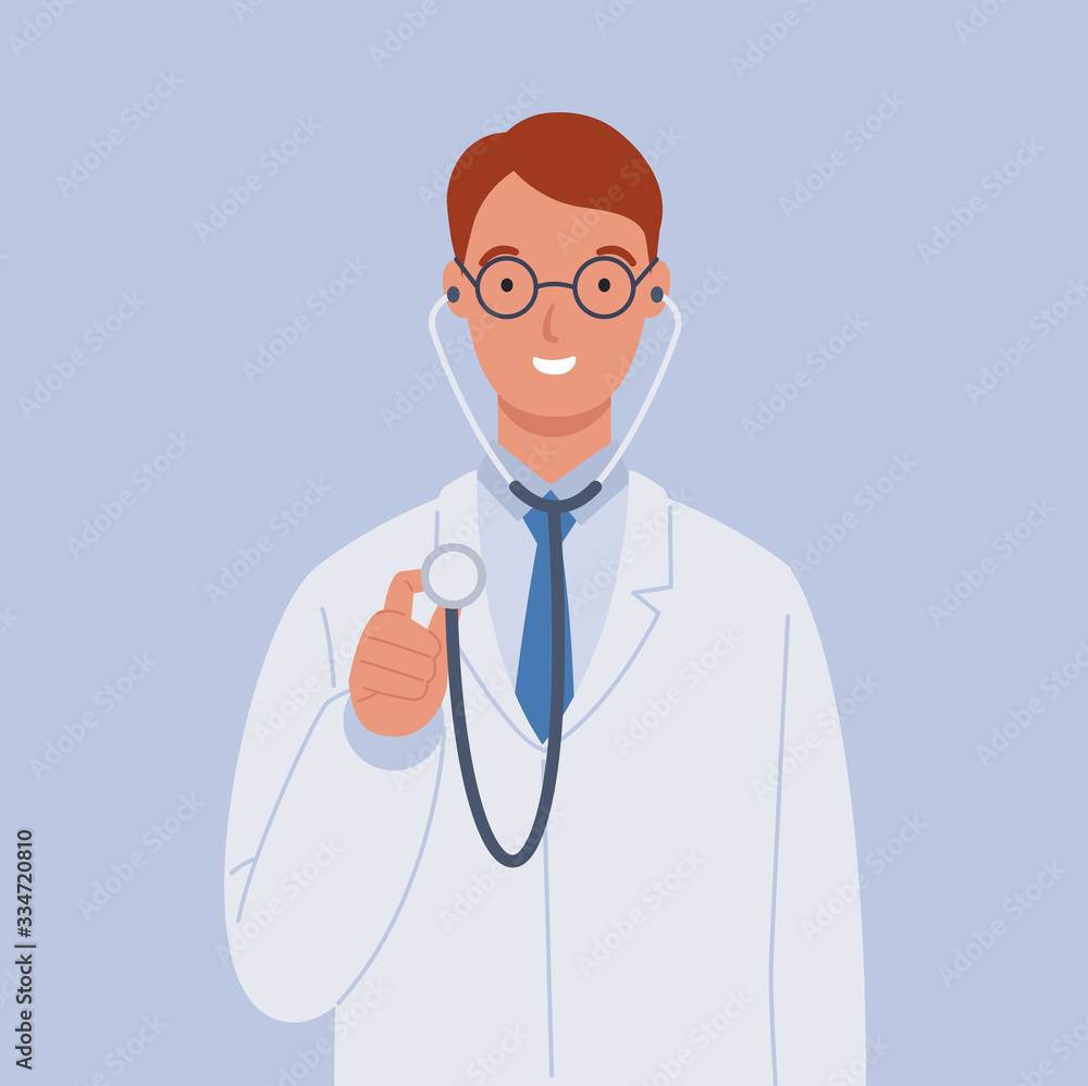 Male doctor in white medical coats with a stethoscope. Vector illustration in a flat style