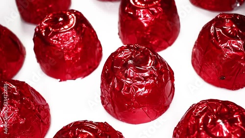 Cherry Blossom Chocolate Bonbons. Candy Cherries Bonbon Closeup Video