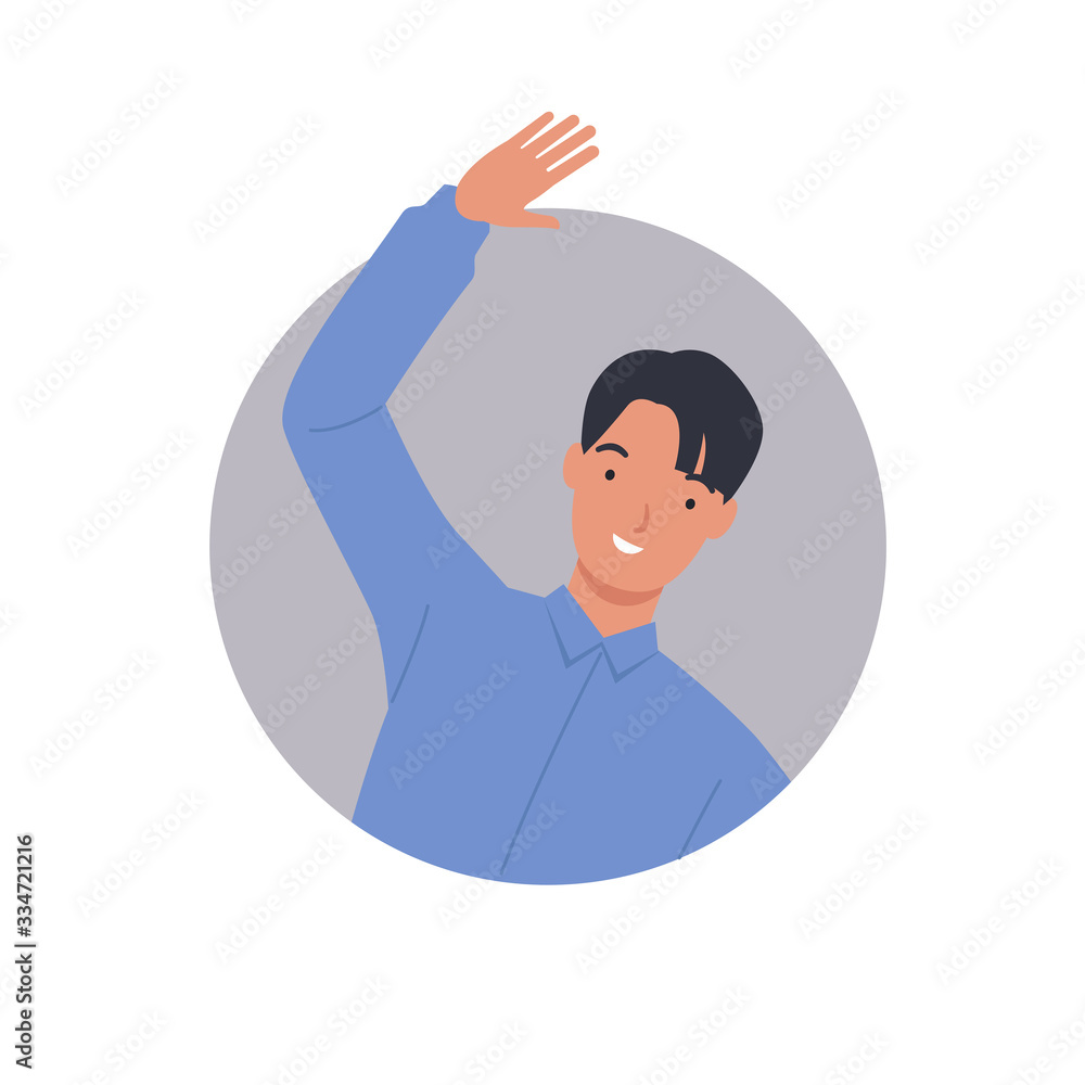 Man looking out of round frame. young man in circle window. Vector illustration in a flat style Man looking out of round frame. young man in circle window. Vector illustration in a flat style