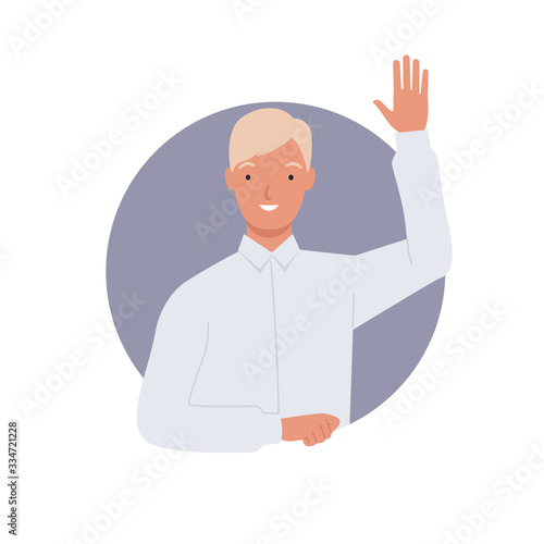 Man looking out of round frame. young man in circle window. Vector illustration in a flat style