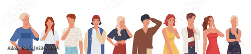 People thinking or making decision set, young man and woman thinking of something. Vector illustration in a flat