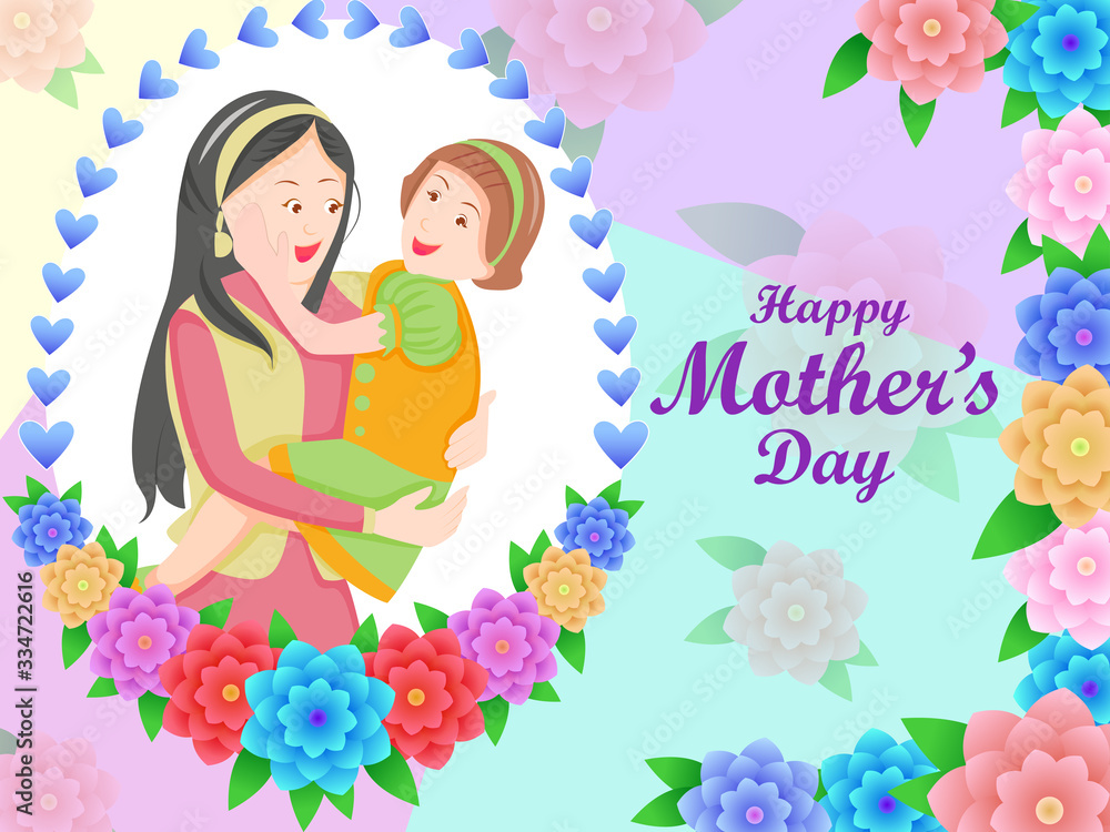 vector illustration of Happy Mother's Day greetings background with mother and kid showing love and affection relationship vector illustration of Happy Mother's Day greetings background with mother and kid showing love and affection relationship