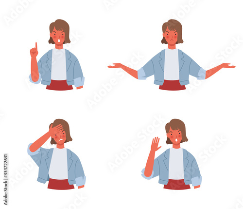 Women doing a negative gesture. Emotion and body language concept in cartoon flat style vector illustration.