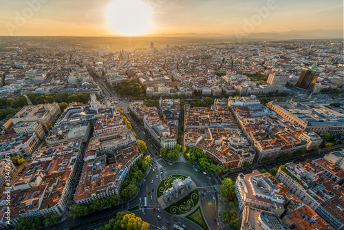 Aerial view of Madrid at sunrise