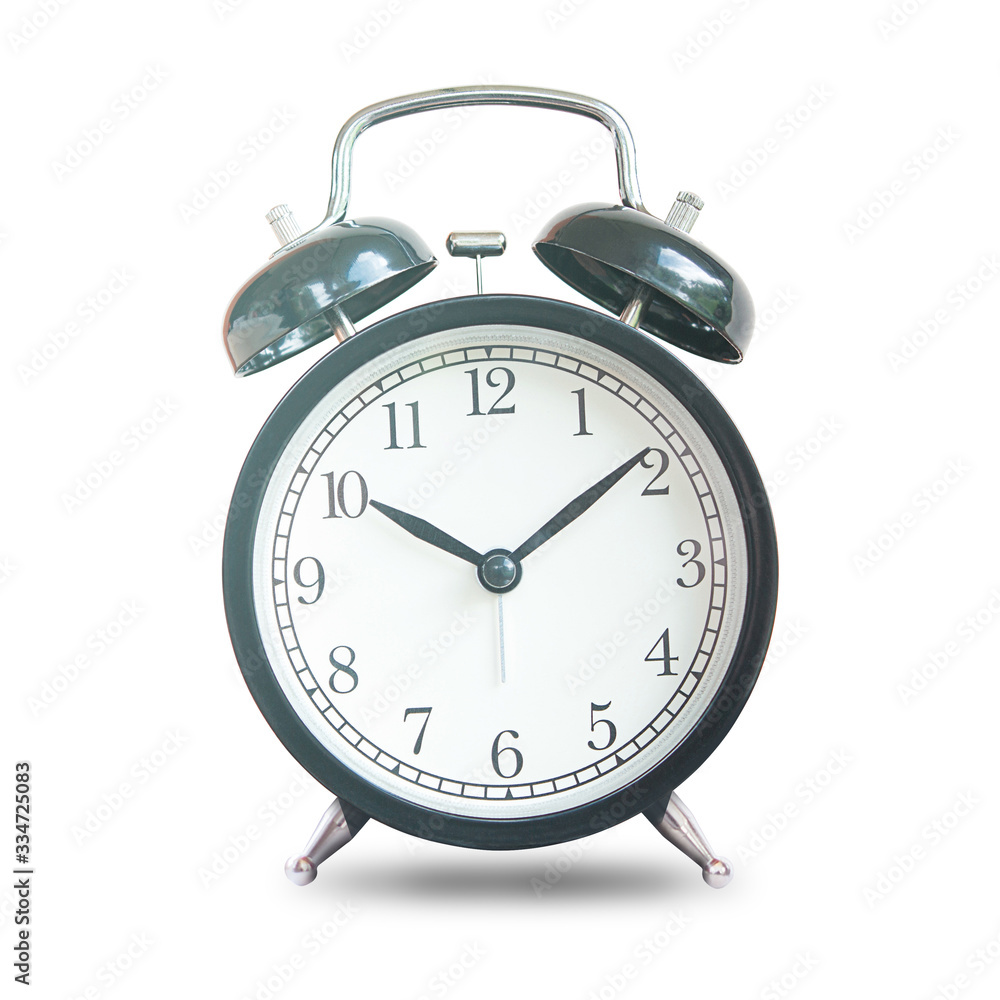 Black Retro Alarm Bell Clock Isolated On White Background, Concept For Business Deadline. Black Retro Alarm Bell Clock Isolated On White Background, Concept For Business Deadline.
