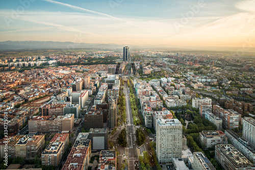 Aerial view of Madrid at sunrise photo