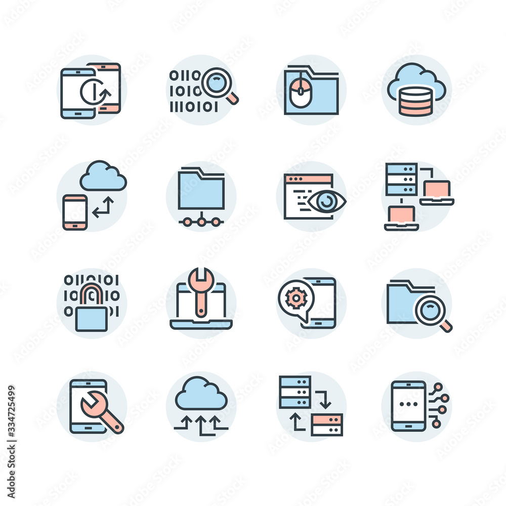 Set of custom development outline icons Set of custom development outline icons