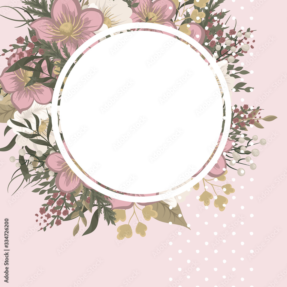 Pink floral background - flower circle frame