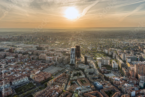 Aerial view of Madrid at sunrise