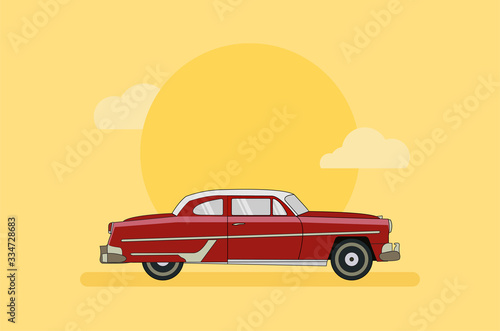 Vintage red car. Retro style illustration.
