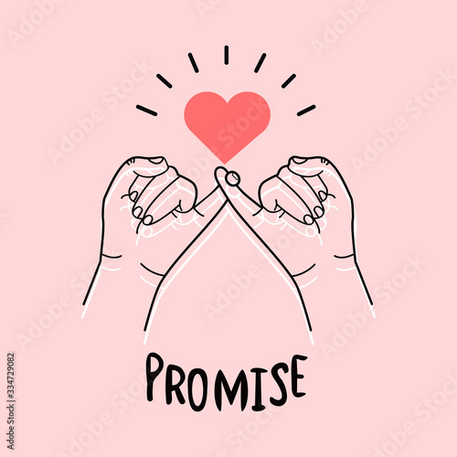 hand drawn pinky promise on pink background
