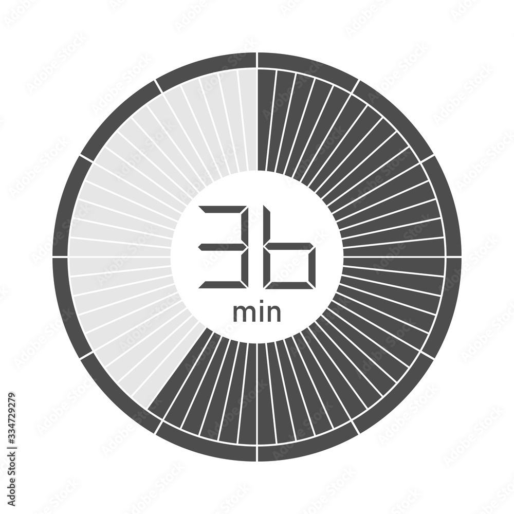 The 36 minutes stopwatch icon, digital timer. Vector illustration. The 36 minutes stopwatch icon, digital timer. Vector illustration.