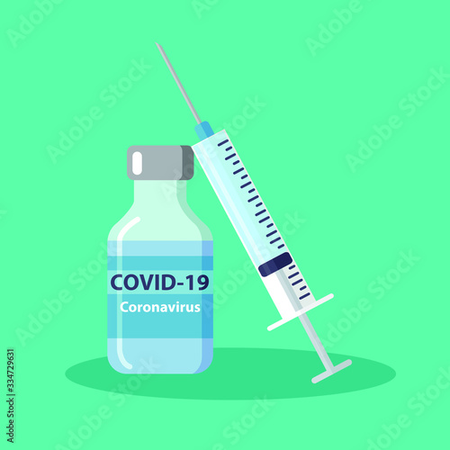 Vaccine and syringe injection. It use for prevention,immunization and treatment from corona virus infection(novel coronavirus disease 2019,COVID-19,nCoV 2019 from Wuhan). Medicine infectious concept.