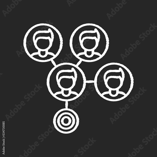 Mass effect chalk white icon on black background. Social media connection. Network spread between people. Share data on cloud. Target marketing. Isolated vector chalkboard illustration