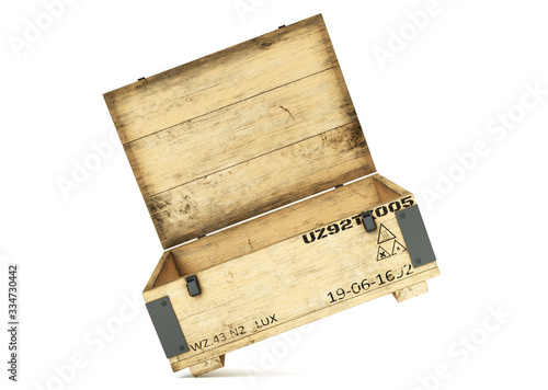 Military box with explosive isolated on white. 3D illustration