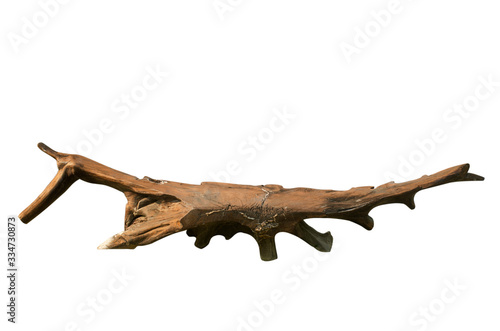 Bench made from tree roots, wooden seats, sofa made of natural materials A chair from an old tree Wooden furniture from tree roots isolated from a white background clipping path