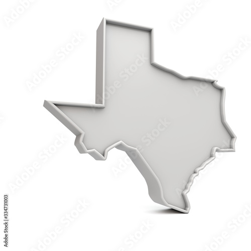 American state of Texas, simple 3D map in white grey. 3D Rendering