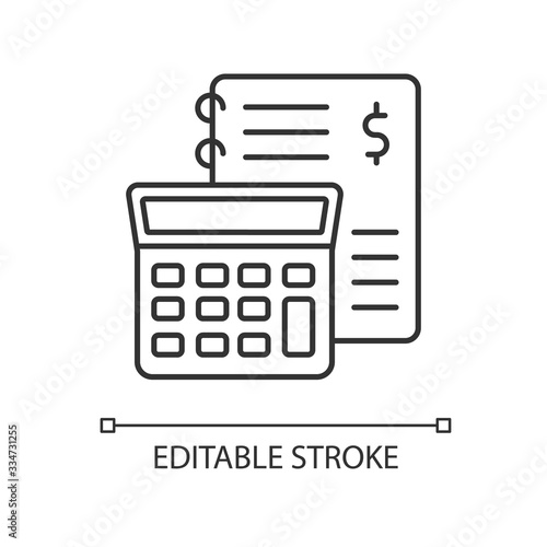 Financial accounting pixel perfect linear icon. Inventory management, bookkeeping, audit. Thin line customizable illustration. Contour symbol. Vector isolated outline drawing. Editable stroke