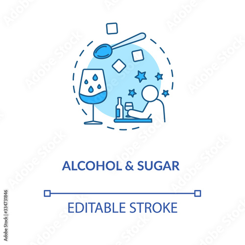 Alcohol and sugar concept icon. Sommelier tips, degustation advice idea thin line illustration. Evaluating wine by droplets in glass. Vector isolated outline RGB color drawing. Editable stroke