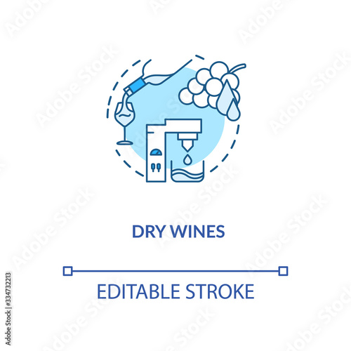 Dry wines concept icon. Winetasting, winemaking idea thin line illustration. Alcohol drink with no residual sugar, absence of sweetness. Vector isolated outline RGB color drawing. Editable stroke