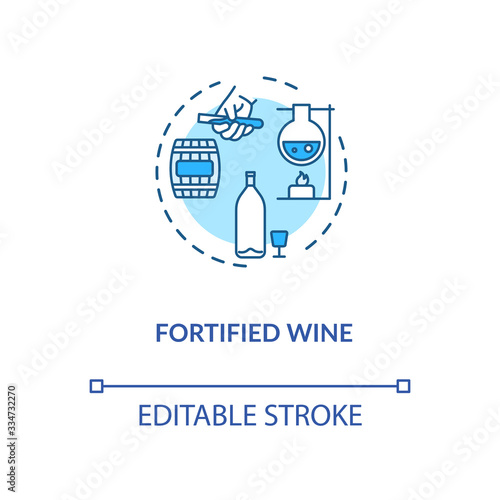 Fortified wine concept icon. Strong alcohol beverage, winemaking idea thin line illustration. Adding distilled spirit, liquor to wine. Vector isolated outline RGB color drawing. Editable stroke