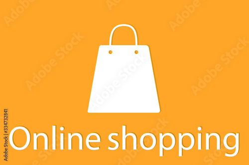 Shopping Online on white and yellow background,Modern flat design concept of web page design for website website,Shopping cart with bags background. Vector illustration.