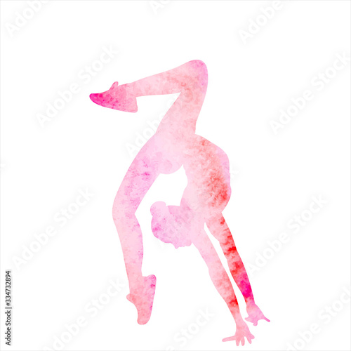 watercolor silhouette pink girl gymnast