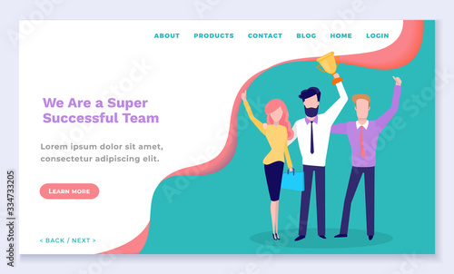 We super successful team online learning tutorial. Distance course of man and woman corporate for business success. Educational website or webpage template, landing page flat design style vector