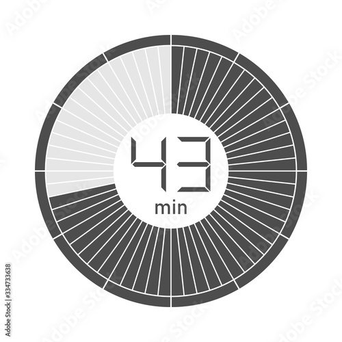 The 43 minutes stopwatch icon, digital timer. Vector illustration.
