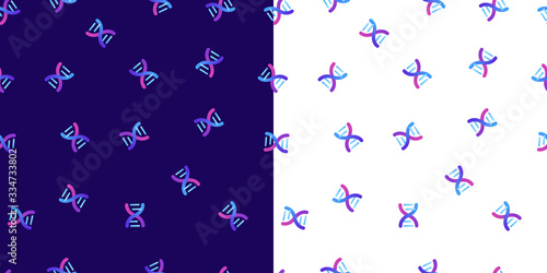 Genetic abstract concept. Vector color flat illustration. Set of seamless pattern of blue gradient DNA helix sign isolated on white background. Design tile for gene science web, healthcare backdrop.