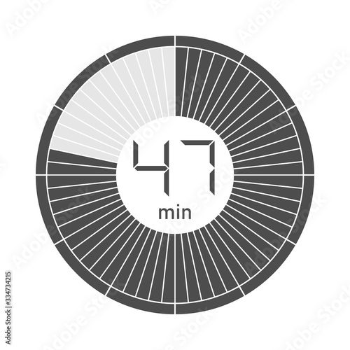 The 47 minutes stopwatch icon, digital timer. Vector illustration.