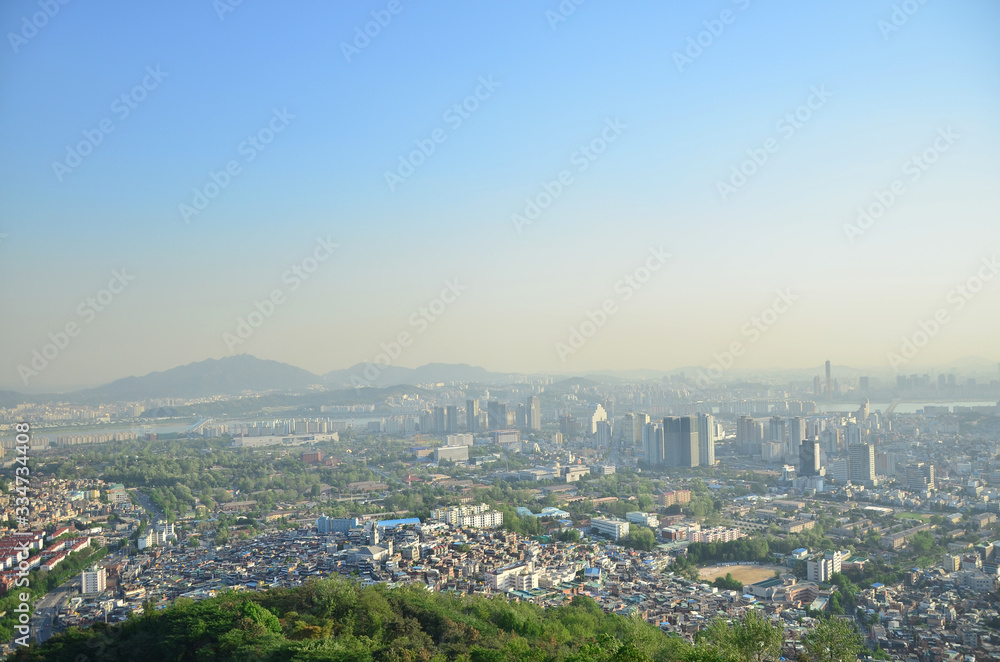 Grand Majestic View of Seoul from the hill of Seoul. 