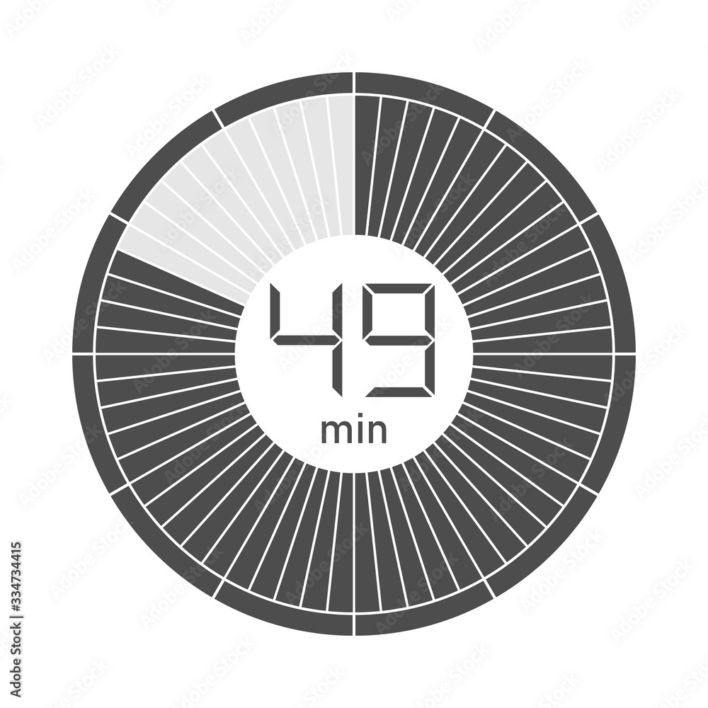The 49 minutes stopwatch icon, digital timer. Vector illustration. The 49 minutes stopwatch icon, digital timer. Vector illustration.