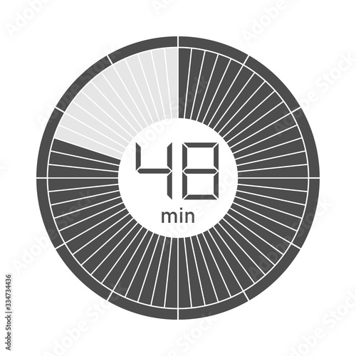 The 48 minutes stopwatch icon, digital timer. Vector illustration.