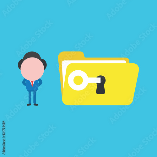 Vector illustration concept of businessman character unlock, open file folder with key.