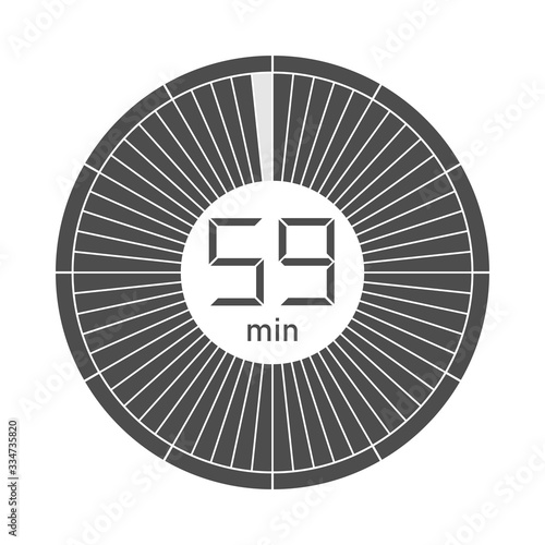 The 59 minutes stopwatch icon, digital timer. Vector illustration.