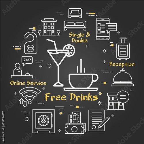 Vector black hotel service square concept - Free Drinks