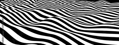 Black and white abstract wave. Optical illusion. Twisted vector illustration. © Olena