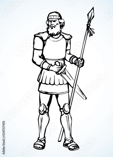 Knight with sword and spear. Vector drawing